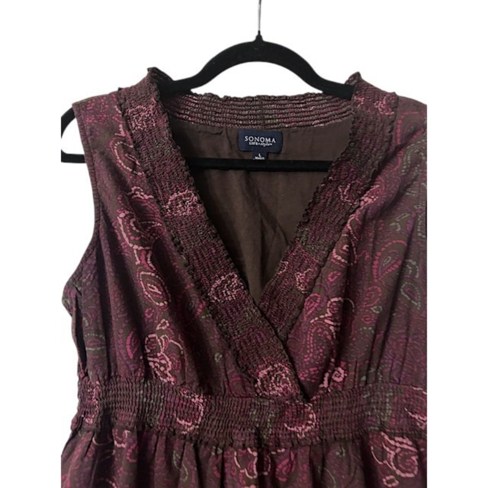SONOMA Dress L Burgundy Paisley‎ Sleeveless Romantic Earthy Boho Cottagecore - Picture 5 of 16